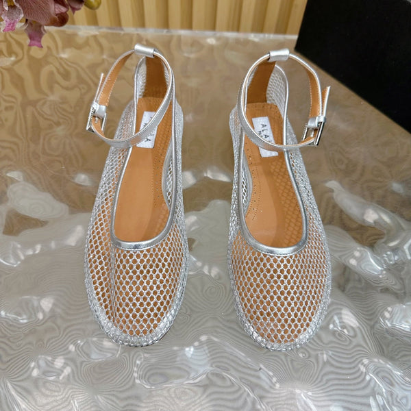 Alaila Mary Jane In Silver Mesh Fabric 103024