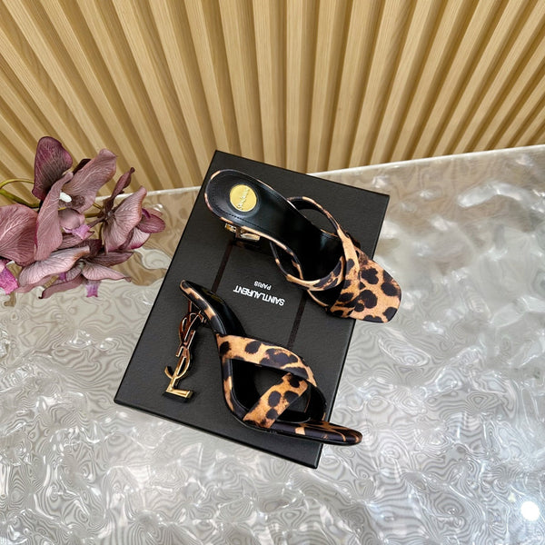 OPYUM 10 CM HIGH MULES IN LEOPARD PRINT SILK