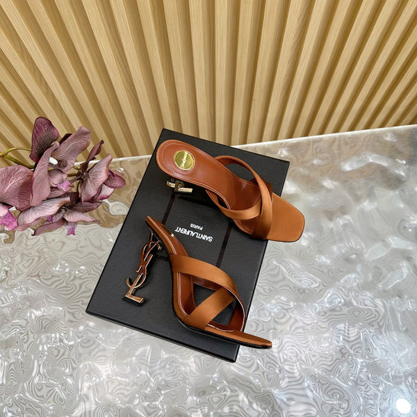 OPYUM 10 CM HIGH MULES IN BROWNIE SILK