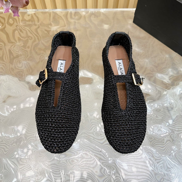 Alaia Ballet Flats In Black Stretch Woven Sedge 102276