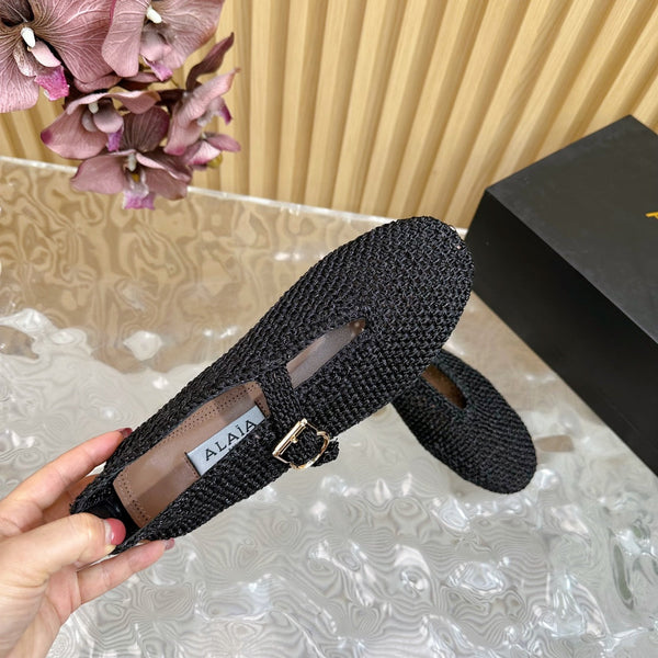 Alaia Ballet Flats In Black Stretch Woven Sedge 102276