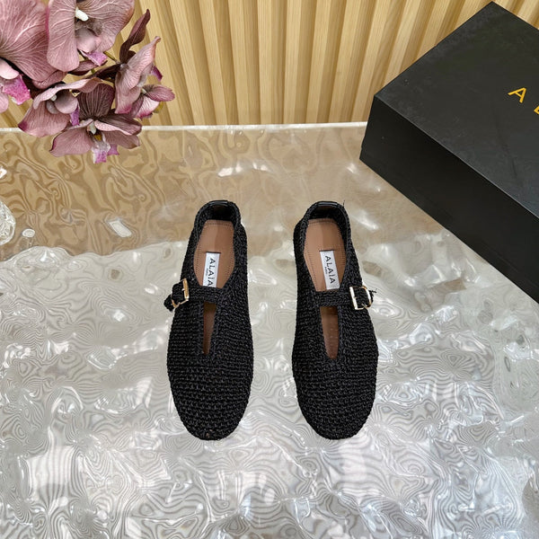 Alaia Ballet Flats In Black Stretch Woven Sedge 102276