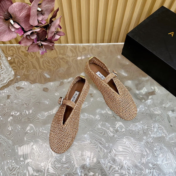 Ballerine Alaia in tessuto elasticizzato beige scuro 102280