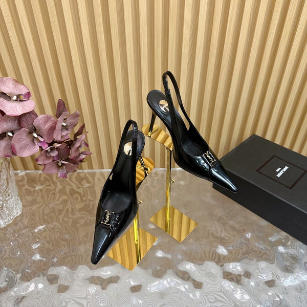 DÉCOLLETÉ BABYLONE CON CINTURINO IN PELLE DI VITELLO NERA LUCIDA