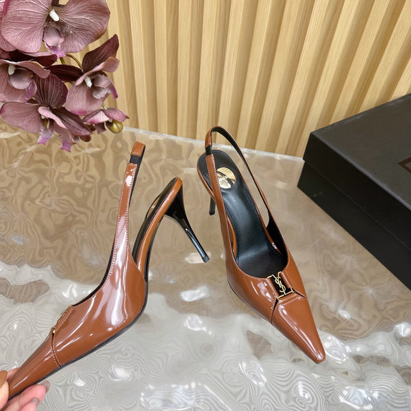 DÉCOLLETÉ BABYLONE SLINGBACK IN PELLE DI VITELLO LUCIDA BRONZO ARANCIONE
