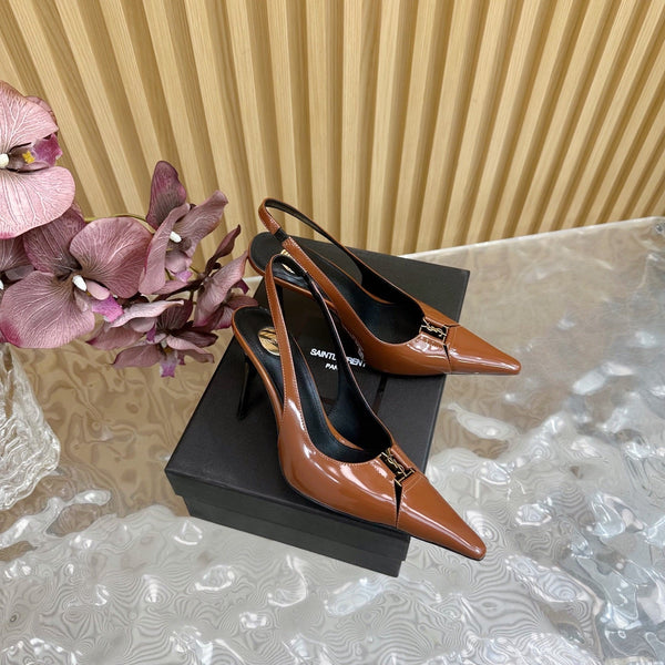 DÉCOLLETÉ BABYLONE SLINGBACK IN PELLE DI VITELLO LUCIDA BRONZO ARANCIONE