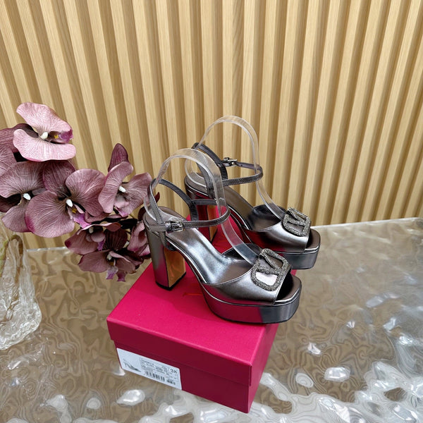 VT High Heels Sandals 110mm Gray Calfskin 286486