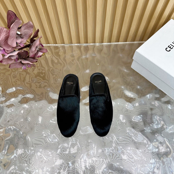 CELINE 25 Slippers Black Velvet 285912