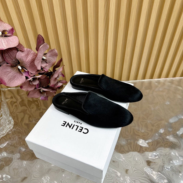CELINE 25 Slippers Black Velvet 285912