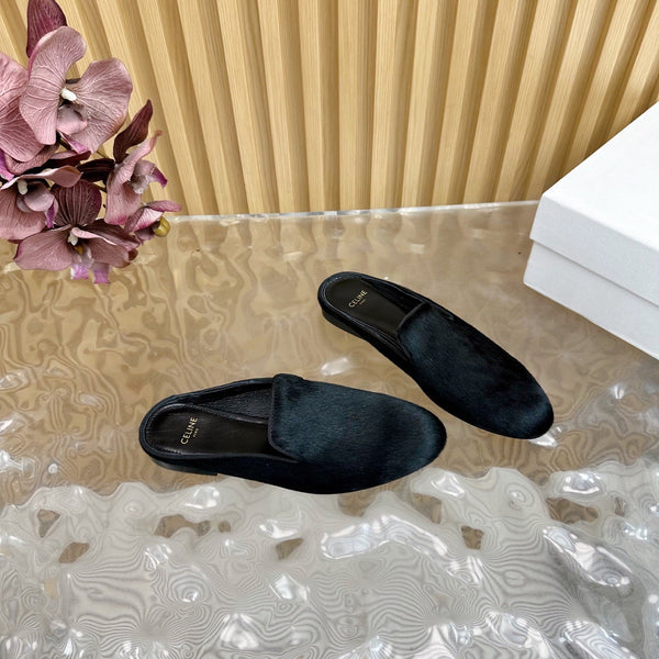 CELINE 25 Slippers Black Velvet 285912