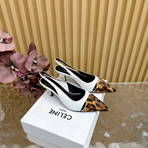 CL Judy Cap Toe Skingback 60mm in pelle di vitello bianca e pelle di vitello pelosa stampata leopardo 313781