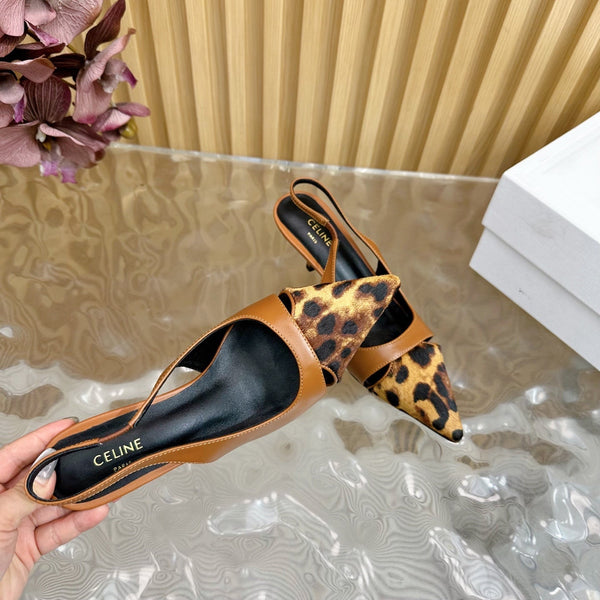 CL Judy Cap Toe Skingback 60mm in pelle di vitello color cuoio e pelle di vitello pelosa stampata leopardo 313783