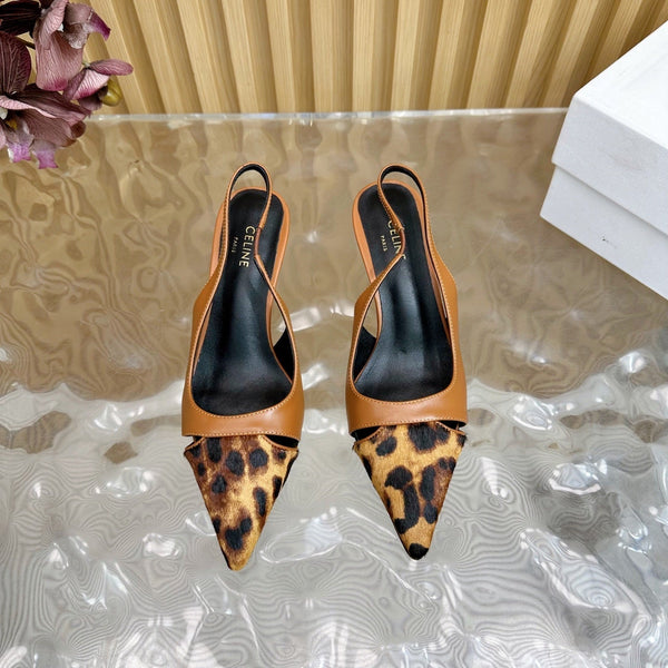 CL Judy Cap Toe Skingback 60mm in pelle di vitello color cuoio e pelle di vitello pelosa stampata leopardo 313783