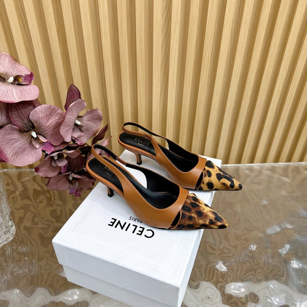 CL Judy Cap Toe Skingback 60mm in pelle di vitello color cuoio e pelle di vitello pelosa stampata leopardo 313783