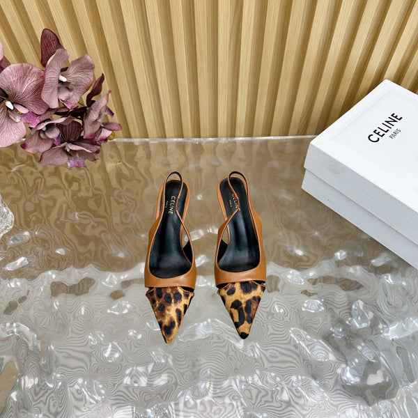 CL Judy Cap Toe Skingback 60mm in pelle di vitello color cuoio e pelle di vitello pelosa stampata leopardo 313783