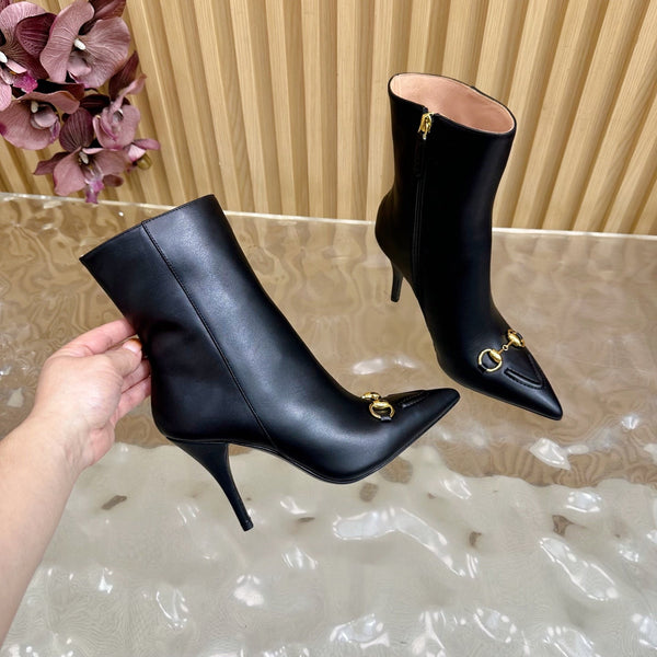 Gucci 2025 Thick-heeled Square-toed Ankle Boots Black Sheepskin 498069