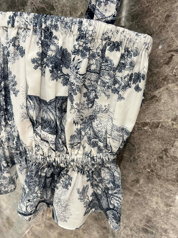 CD 25 Top con arricciatura in misto cotone bianco blu