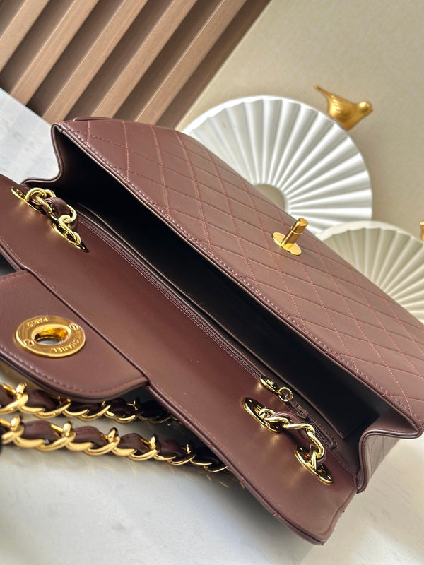 CC 2025 Flap Bag 30cm Brown Gold Lambskin 298108