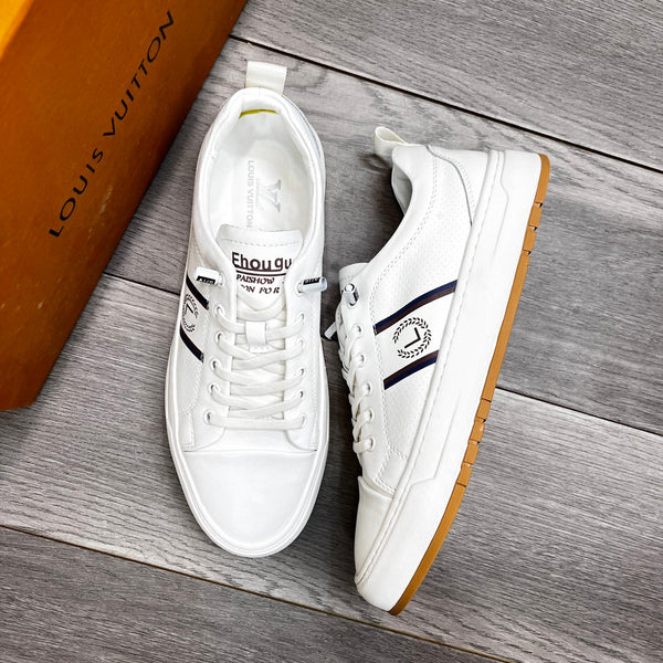 LV TRAINER IN PELLE DI VITELLO BIANCA E MARRONE