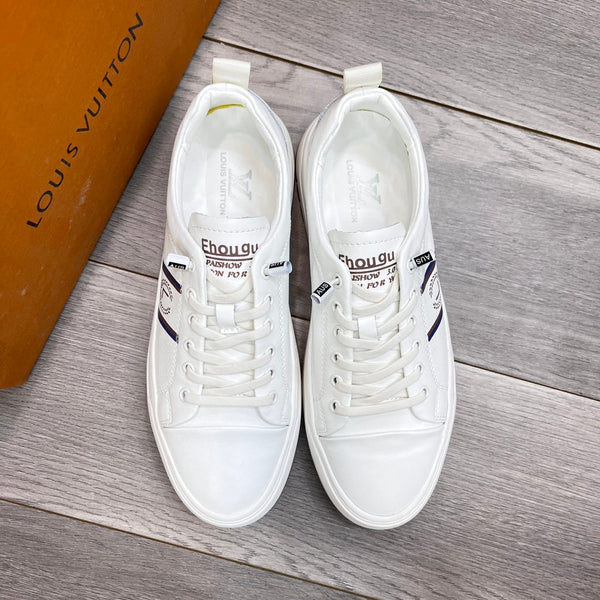 LV TRAINER IN PELLE DI VITELLO BIANCA E MARRONE