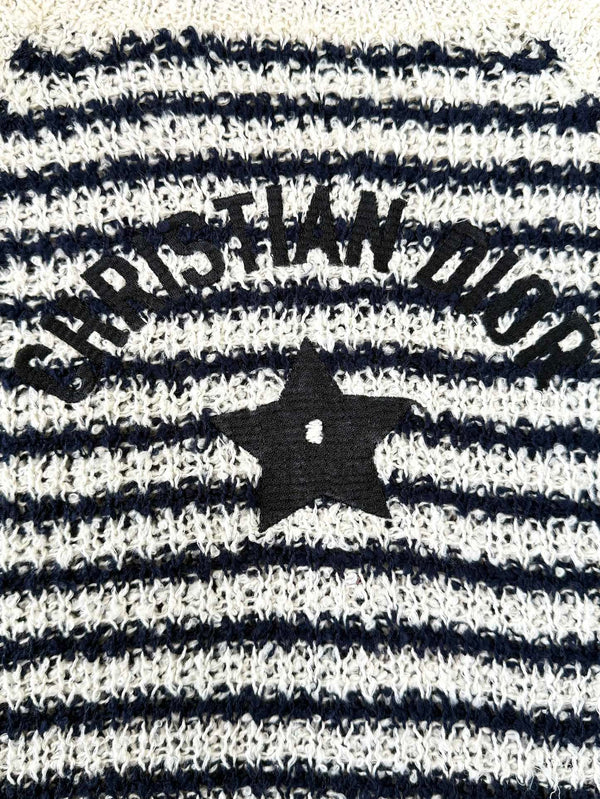 CD 2025 Maglia a righe a maniche corte in misto beige e cotone nero