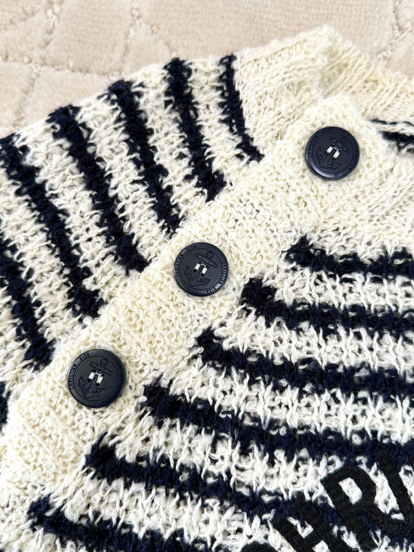 CD 2025 Maglia a righe a maniche corte in misto beige e cotone nero