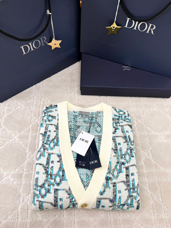 CD 25 Cardigan Crema Blu-verde Lana