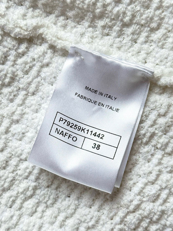 Chanel 25P Long-Sleeve Top White Tweed Pearl Buttons 237299