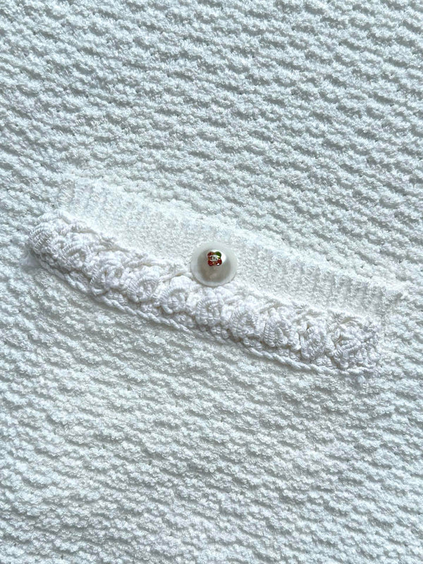 Chanel 25P Long-Sleeve Top White Tweed Pearl Buttons 237299