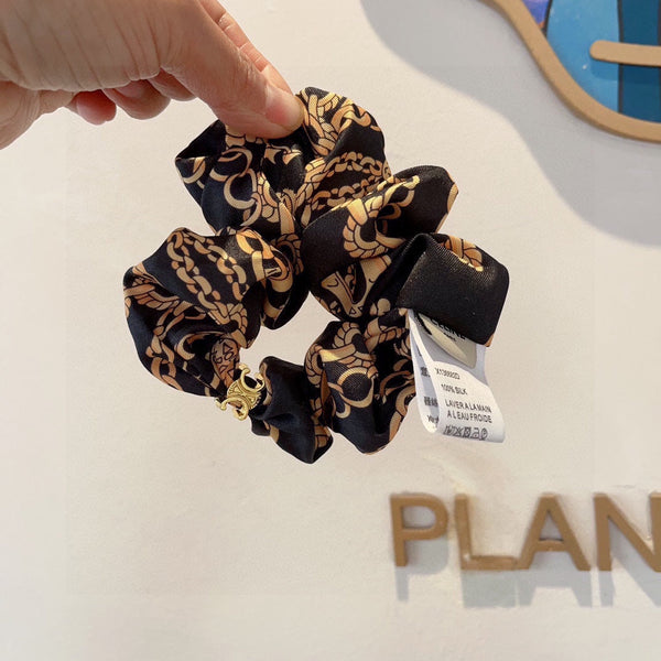 BLACK MIX LIGHT GOLD WRINKLED FABRIC SCRUNCHIE 378901