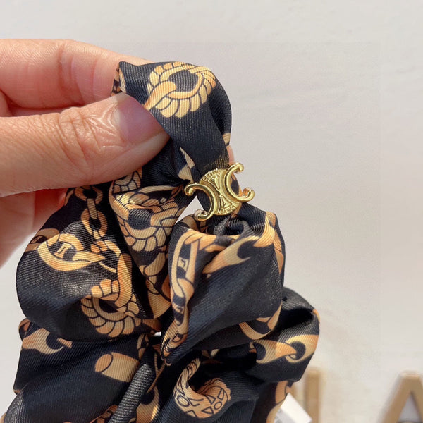 BLACK MIX LIGHT GOLD WRINKLED FABRIC SCRUNCHIE 378901