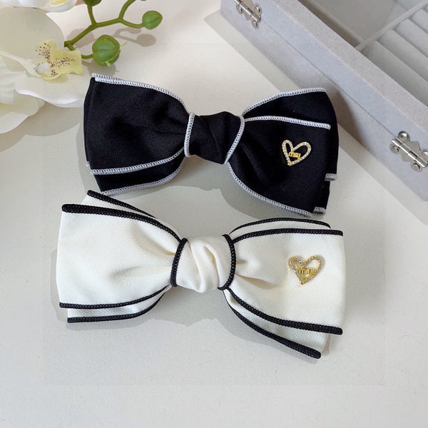 BOW HAIRPIN IN BLACK AND WHITE TRIM COTTON 406022