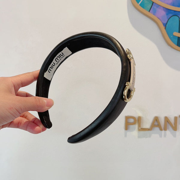 GOLD HORSEBIT HEADBAND IN BLACK CALFSKIN 412413