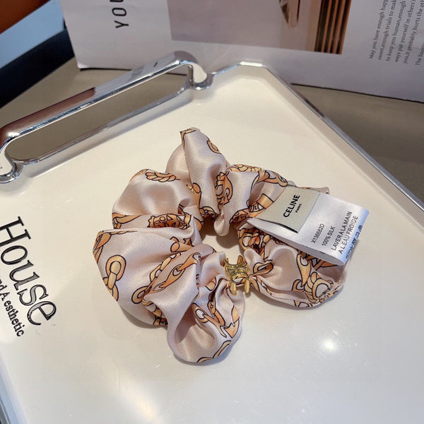 WHITE MIX LIGHT GOLD WRINKLED FABRIC SCRUNCHIE 417306