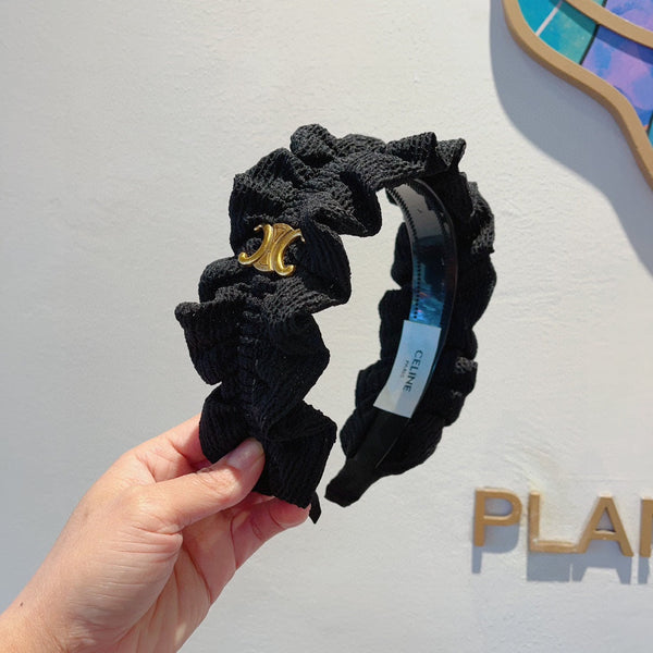 BLACK FABRIC WITH GOLD LOGO HAIRBAND 420627