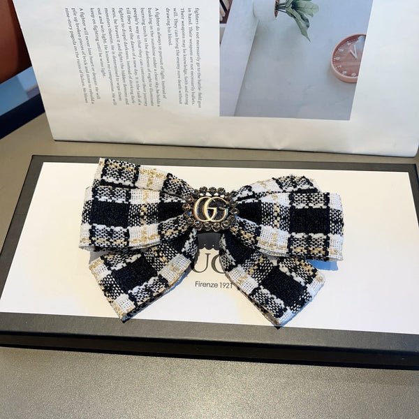 RETRO BOW HAIR CLIP IN BLACK MIX WHITE TWEED 432763