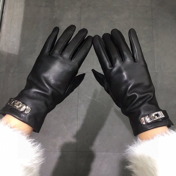 GLOVES WITH LOCK HARDWARE IN BLACK LAMBSKIN 410802