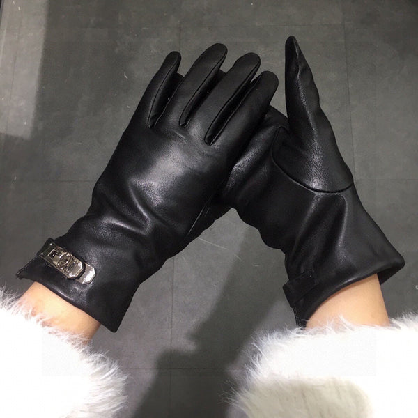 GLOVES WITH LOCK HARDWARE IN BLACK LAMBSKIN 410802