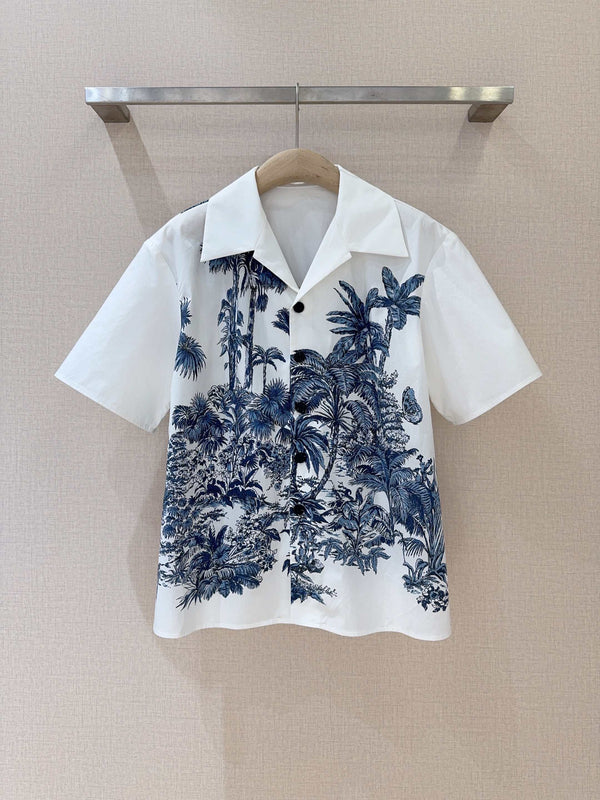 CD Coconut Short Sleeves Shirt Blue mix White Cotton