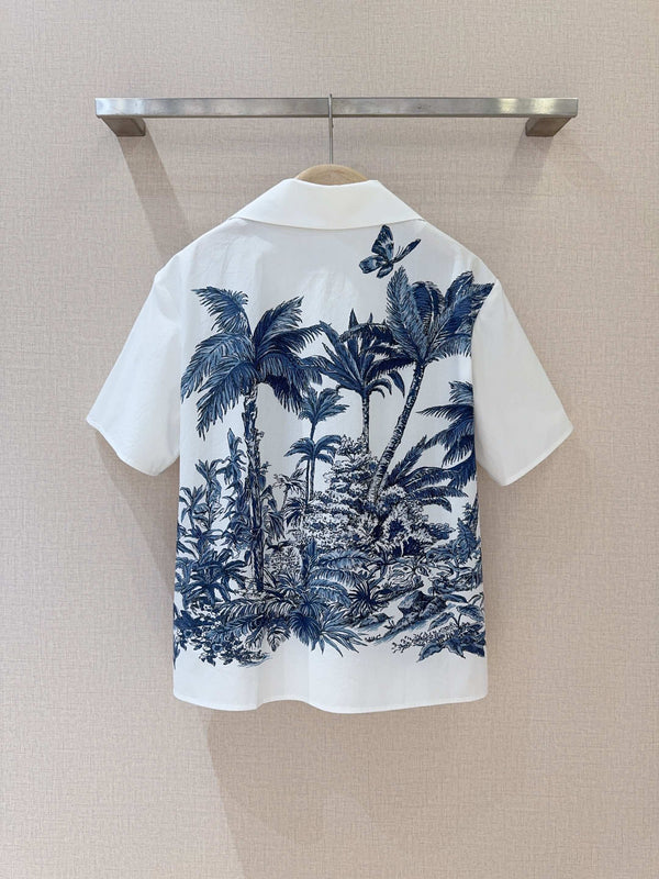 CD Coconut Short Sleeves Shirt Blue mix White Cotton