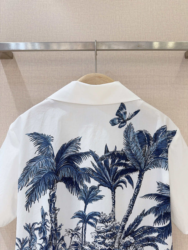 CD Coconut Short Sleeves Shirt Blue mix White Cotton