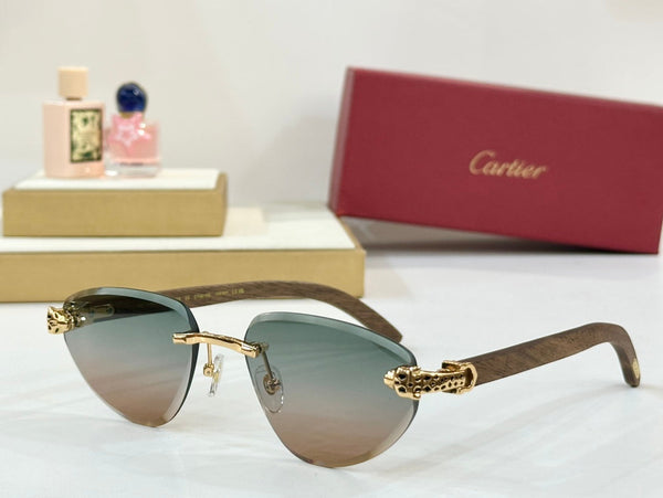 OCCHIALI DA SOLE PANTHÈRE CT0616S CON MONTATURA TRIANGOLARE SENZA MONTATURA IN METALLO E LEGNO