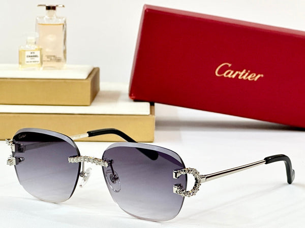 CRYSTAL STUDDED RIMLESS SQUARE FRAME SUNGLASSES CT0604S IN METAL