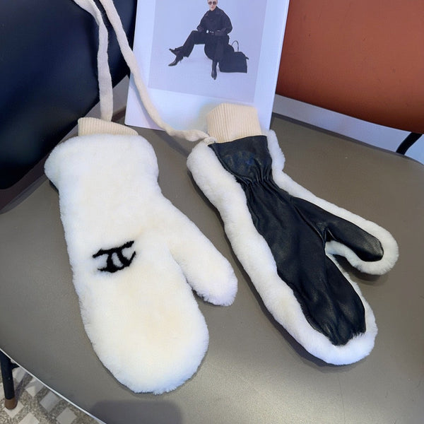 GUANTI IN PELLICCIA DI LAPINO BIANCO E PELLE DI AGNELLO 456404