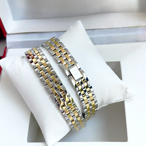 Panthere 22mm Yellow Gold Silver Double Chain 44cm