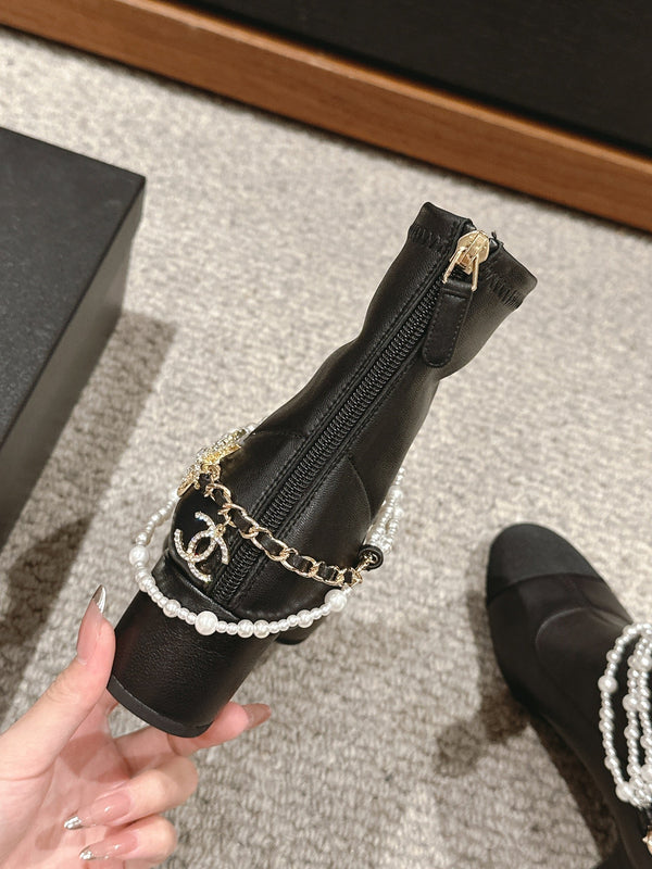 CC MARY JANE SHOES THREE STRAPS BLACK LAMBSKIN WITH GOLD HARDWARE