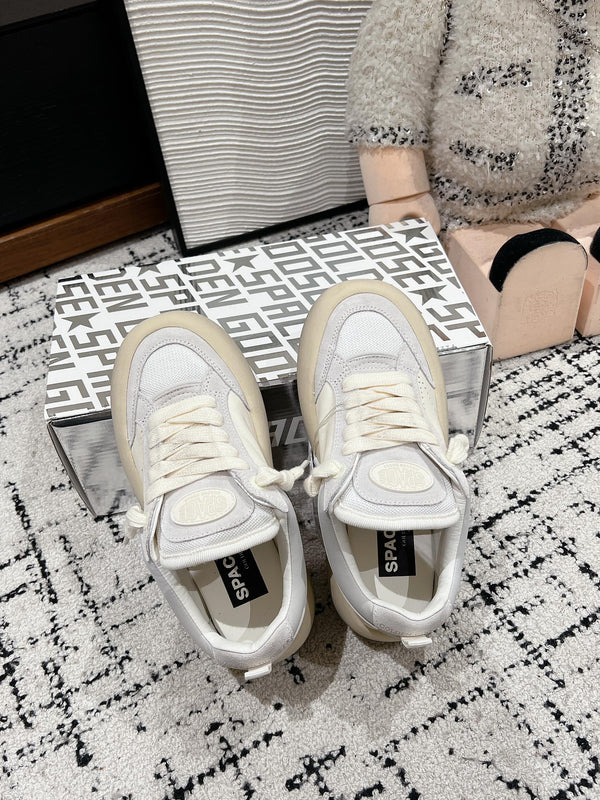 SPACE-STAR CUBE SNEAKERS IN WHITE CALFSKIN MIX CANVAS WITH PERFORATED STAR