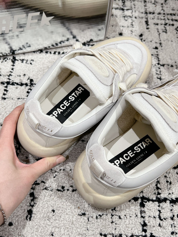 SPACE-STAR CUBE SNEAKERS IN WHITE CALFSKIN MIX CANVAS WITH PERFORATED STAR