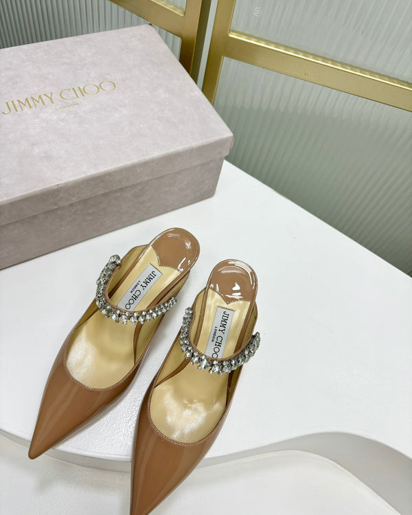 Jimmy Bing 65mm In Dark Beige Glossy Cowhide Mules 587762