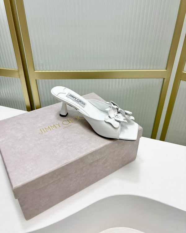 Jimmy Skye 65mm In White Cowhide Mules 597844